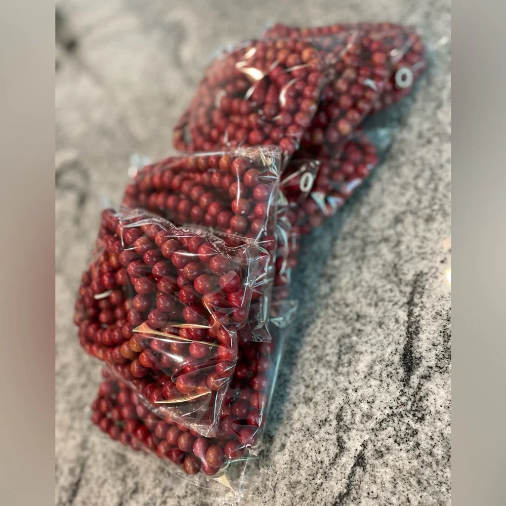 Eight (8) Red Beaded Garland | 0.5” red wooden beads | Each Garland 108” Length